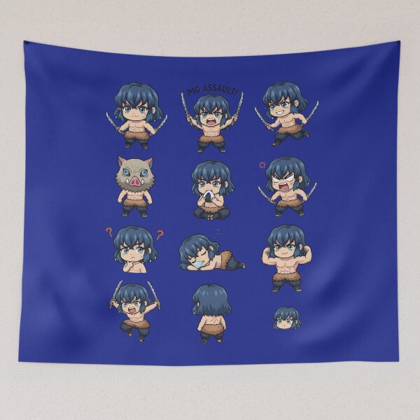 Aperçu de l'œuvre Inosuke Hashibira Chibi Autocollant Pack Art créée et vendue par Innova_Creations.