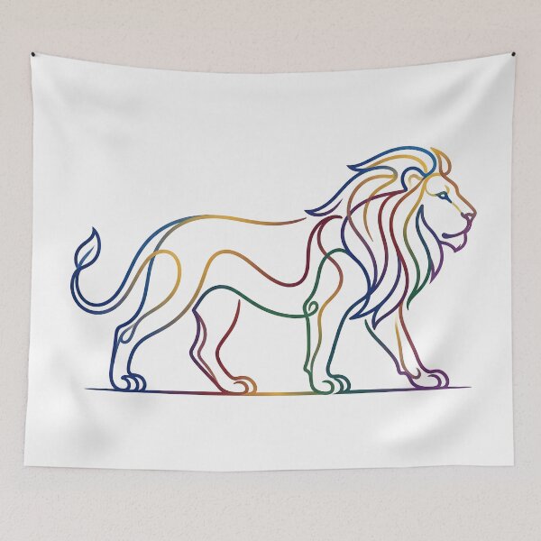 Item preview, Rainbow Line Art Walking Lion Illustration designed and sold by PixorStudio.