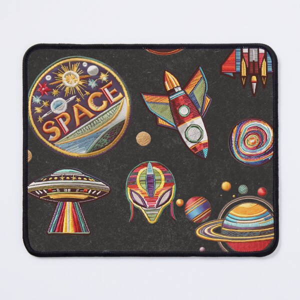 Item preview, Space Age Patch Collector Pattern Retro UFO and Planet Badge Design designed and sold by Veata.
