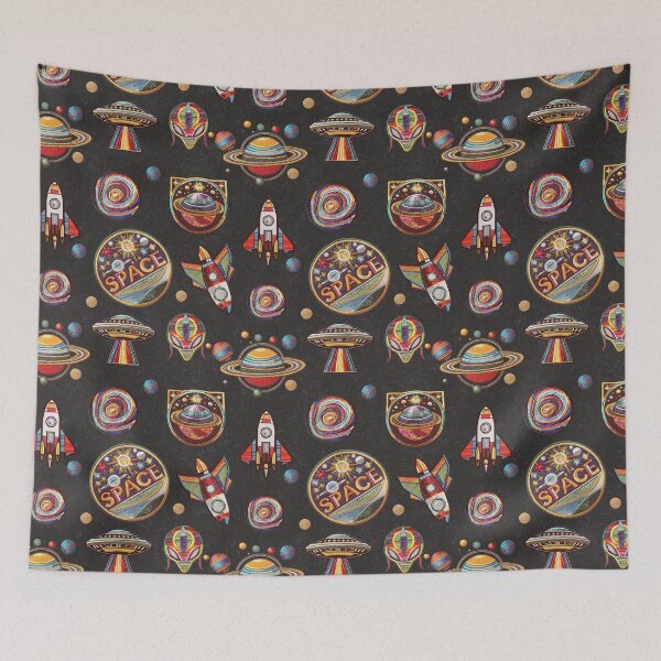 Item preview, Space Age Patch Collector Pattern Retro UFO and Planet Badge Design designed and sold by Veata.