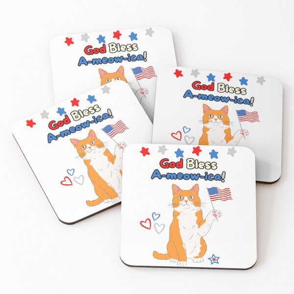 Item preview, 4th of July God Bless A-meow-ica Orange Cat designed and sold by MYCatStuff.