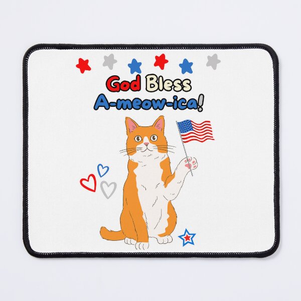Item preview, 4th of July God Bless A-meow-ica Orange Cat designed and sold by MYCatStuff.