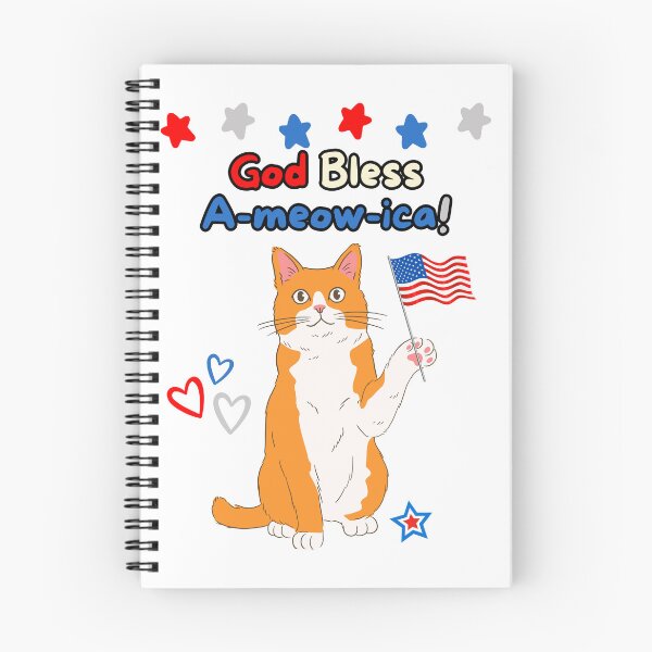 Item preview, 4th of July God Bless A-meow-ica Orange Cat designed and sold by MYCatStuff.