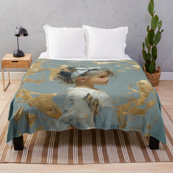 Item preview, Elegant Girl Portrait with Abstract Gold Leaf Accents designed and sold by colorful-white.