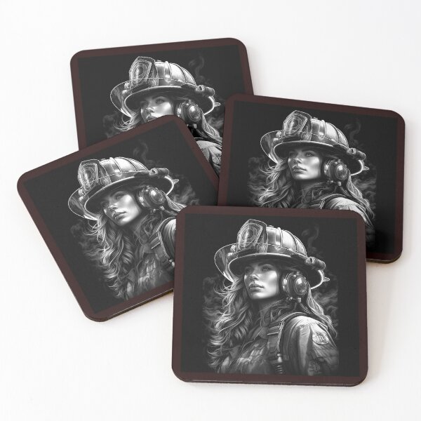 Item preview, Monochrome Female Firefighter Portrait | Heroic First Responder Art designed and sold by inkoutninja.