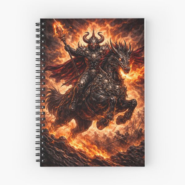 Item preview, Demon Warlord on Hell Horse – Dark Fantasy Fire Warrior Epic Battle Art designed and sold by Abbaddon Designs.