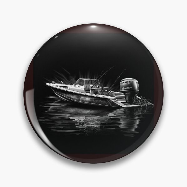 Item preview, Black and White Fishing Boat Illustration | Monochrome Bass Boat Art designed and sold by inkoutninja.
