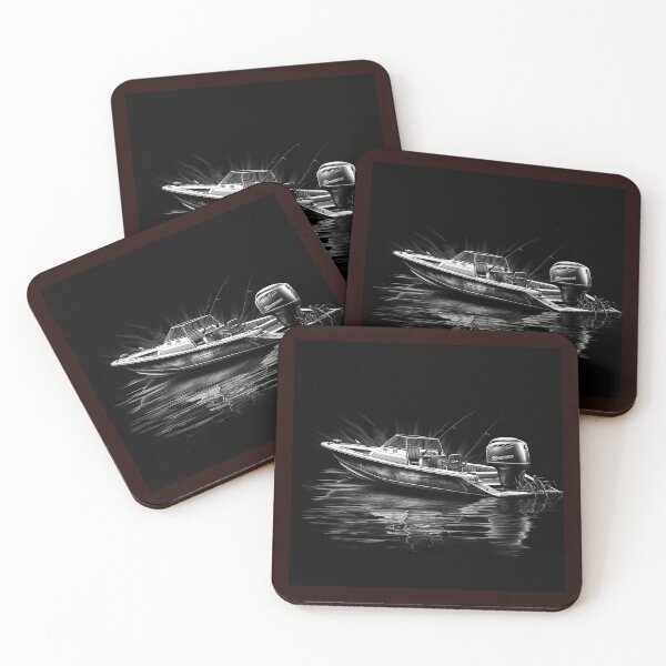 Item preview, Black and White Fishing Boat Illustration | Monochrome Bass Boat Art designed and sold by inkoutninja.