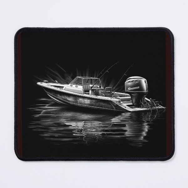 Item preview, Black and White Fishing Boat Illustration | Monochrome Bass Boat Art designed and sold by inkoutninja.