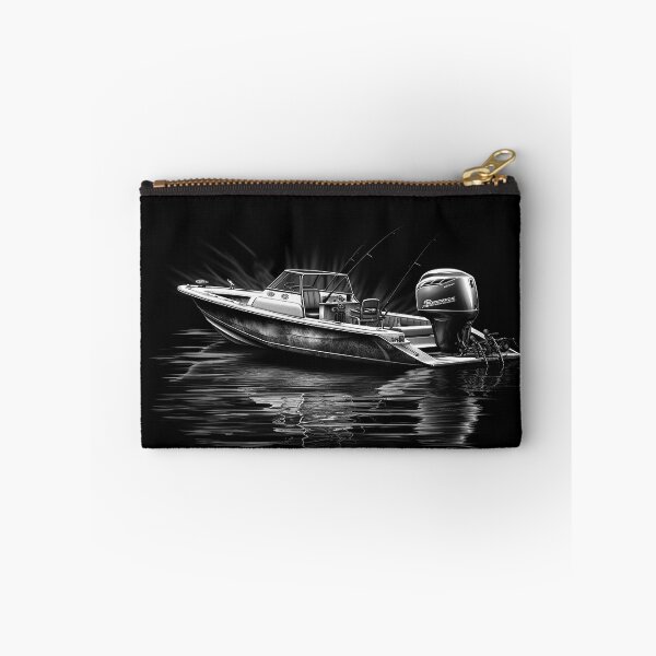 Item preview, Black and White Fishing Boat Illustration | Monochrome Bass Boat Art designed and sold by inkoutninja.