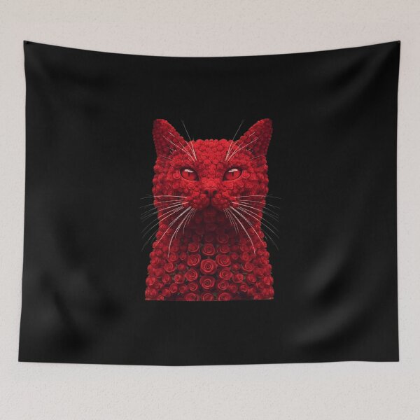 Item preview, Red Rose Cat Portrait Glowing Eyes designed and sold by OlyvieArt.