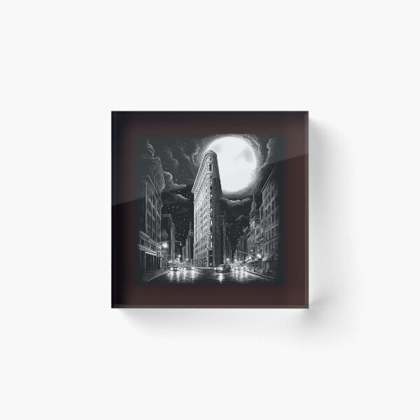 Item preview, Black and White Flatiron Building Cityscape | Moonlit New York Art  designed and sold by inkoutninja.