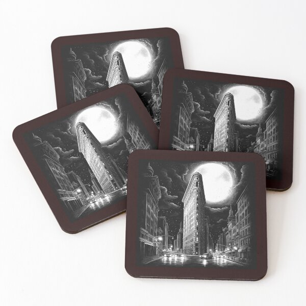 Item preview, Black and White Flatiron Building Cityscape | Moonlit New York Art  designed and sold by inkoutninja.