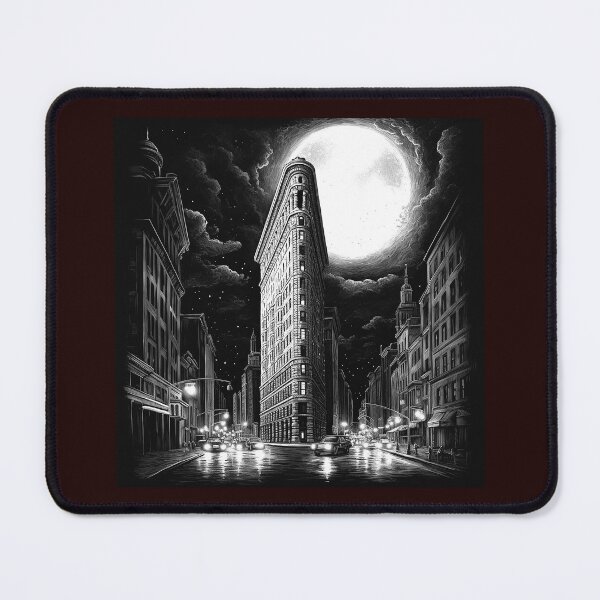 Item preview, Black and White Flatiron Building Cityscape | Moonlit New York Art  designed and sold by inkoutninja.