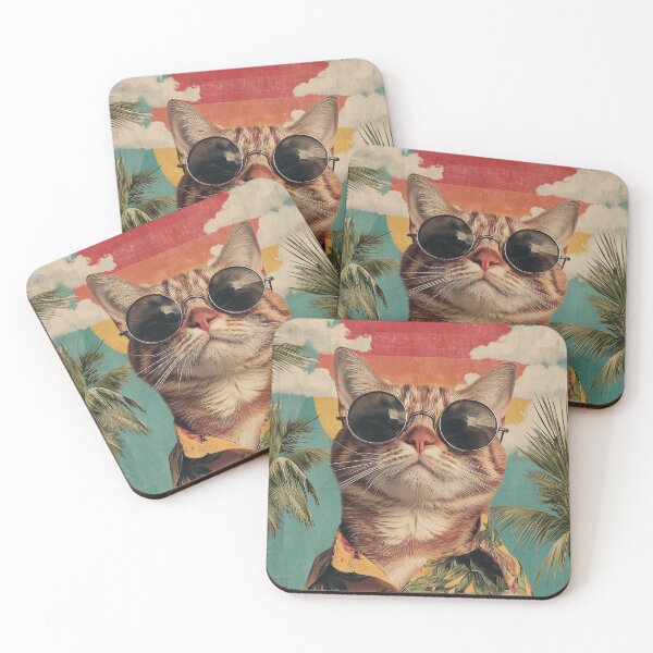 Item preview, Cute Summer Cat with Sunglasses and Tropical Shirt Kawaii Design designed and sold by Meow-Attitude.