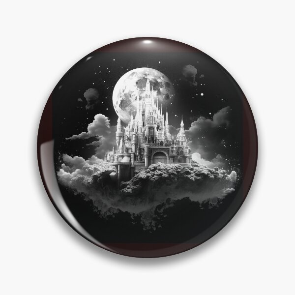 Item preview, Moonlit Fantasy Castle in the Clouds | Black and White Fairytale Art designed and sold by inkoutninja.