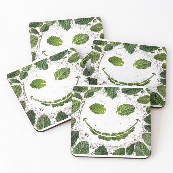 Item preview, Happy smile made of mint leaves on white milk designed and sold by ArtEventET.