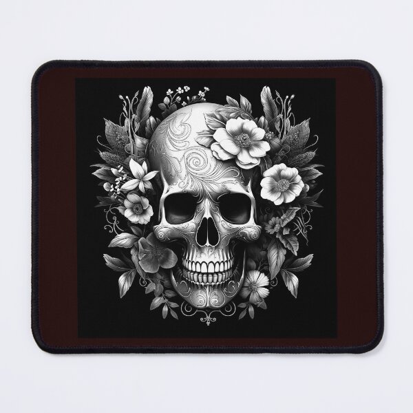 Item preview, Black and White Floral Sugar Skull | Gothic Botanical Skull Art designed and sold by inkoutninja.
