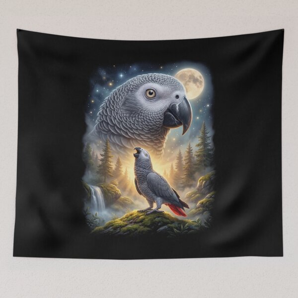 Item preview, Funny African Grey Howling Moon Art Parrot Lover designed and sold by DoodleTortle.