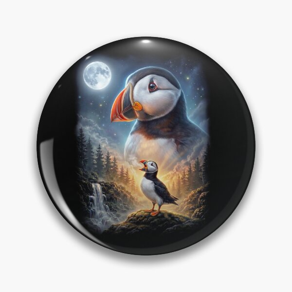 Item preview, Funny Atlantic Puffin Howling Moon Art Bird Lover Birding designed and sold by DoodleTortle.
