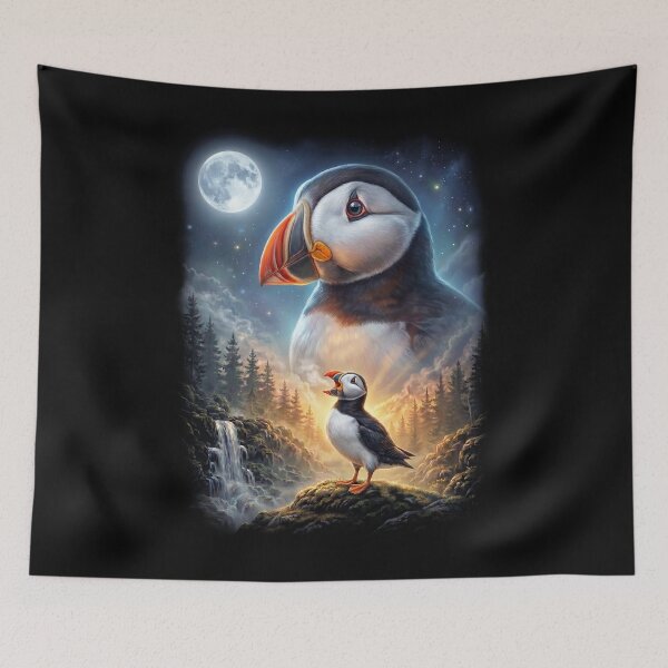 Item preview, Funny Atlantic Puffin Howling Moon Art Bird Lover Birding designed and sold by DoodleTortle.