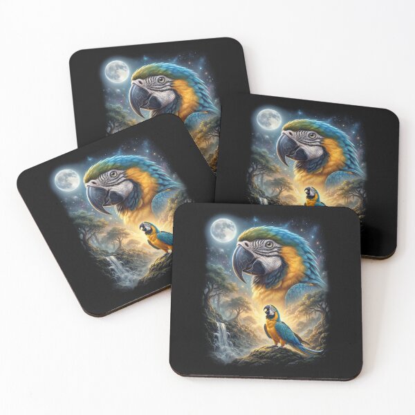 Item preview, Funny Blue and Gold Macaw Howling Moon Art Parrot Lover designed and sold by DoodleTortle.