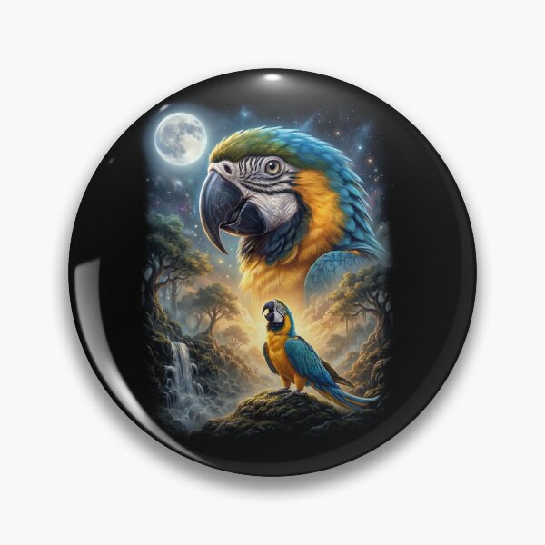 Item preview, Funny Blue and Gold Macaw Howling Moon Art Parrot Lover designed and sold by DoodleTortle.