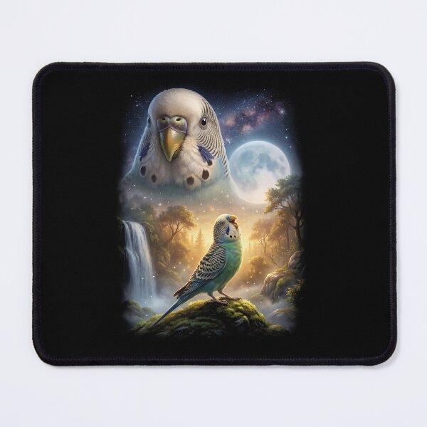 Item preview, Funny Blue Budgerigar Howling Moon Art Parrot Lover designed and sold by DoodleTortle.