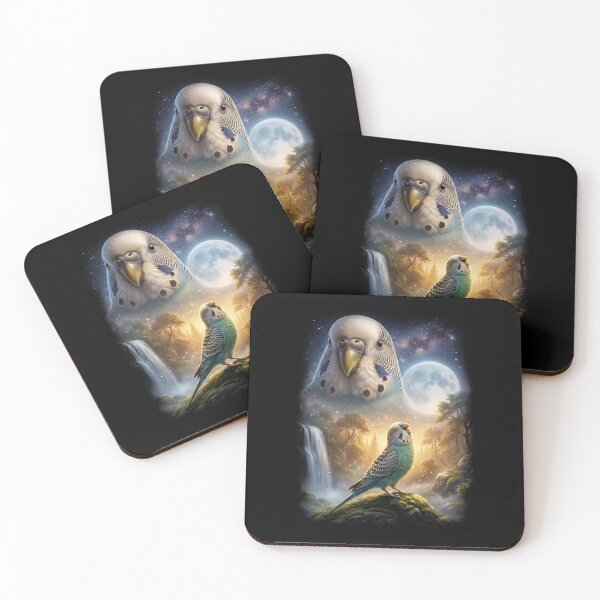 Item preview, Funny Blue Budgerigar Howling Moon Art Parrot Lover designed and sold by DoodleTortle.