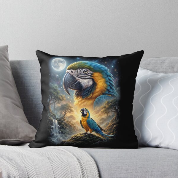 Item preview, Funny Blue and Gold Macaw Howling Moon Art Parrot Lover designed and sold by DoodleTortle.