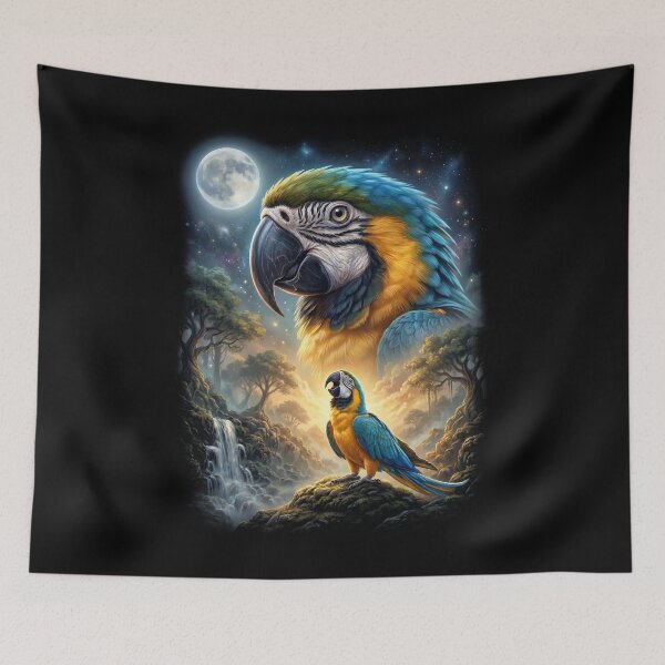 Item preview, Funny Blue and Gold Macaw Howling Moon Art Parrot Lover designed and sold by DoodleTortle.
