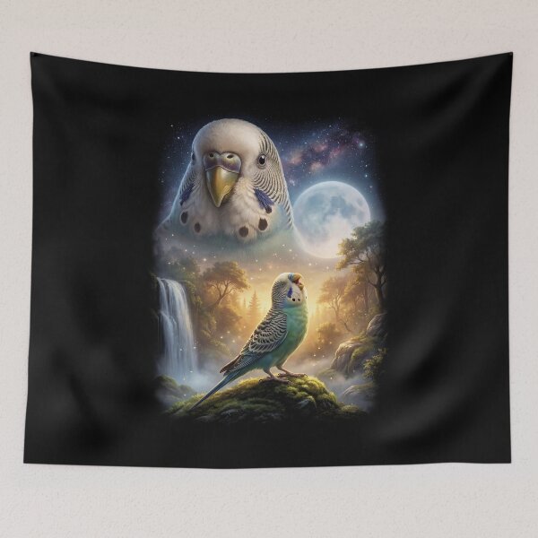 Item preview, Funny Blue Budgerigar Howling Moon Art Parrot Lover designed and sold by DoodleTortle.