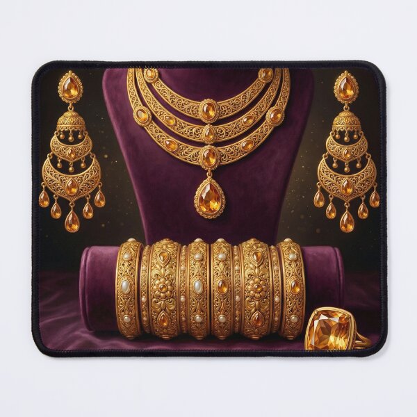 Item preview, Royal Indian Bridal Jewelry Set – Gold Necklace, Earrings, Bangles & Ring with Topaz Gemstones on Velvet designed and sold by Mindful Heritage.