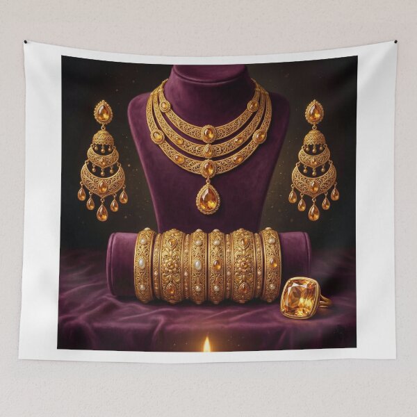 Item preview, Royal Indian Bridal Jewelry Set – Gold Necklace, Earrings, Bangles & Ring with Topaz Gemstones on Velvet designed and sold by Mindful Heritage.