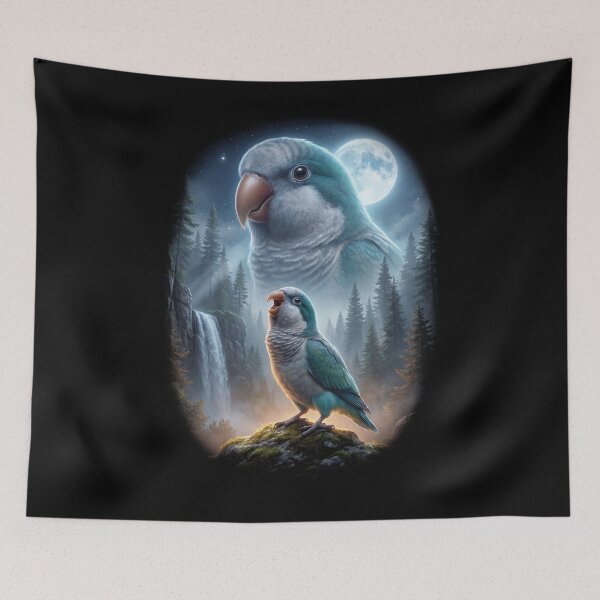 Item preview, Funny Blue Green Monk Howling Moon Art Parrot Lover designed and sold by DoodleTortle.