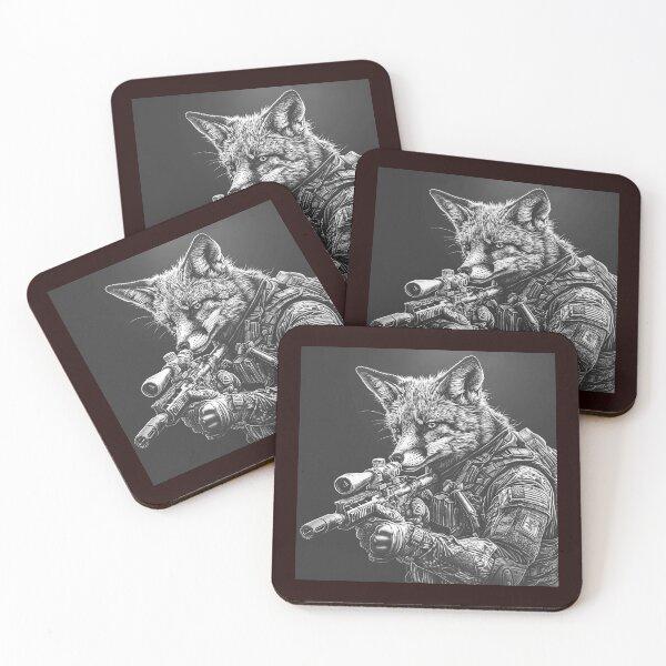 Item preview, Tactical Fox Soldier Illustration | Black and White Warrior Animal Art designed and sold by inkoutninja.