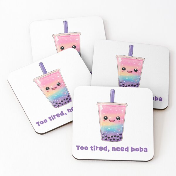 Item preview, Too Tired, Need Boba – Cute Colorful Bubble Tea Kawaii Illustration designed and sold by BobaBunny76.