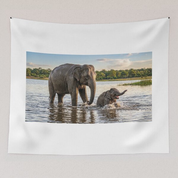 Item preview, Mother and Baby Elephant Playing in River   designed and sold by Mindful Heritage.