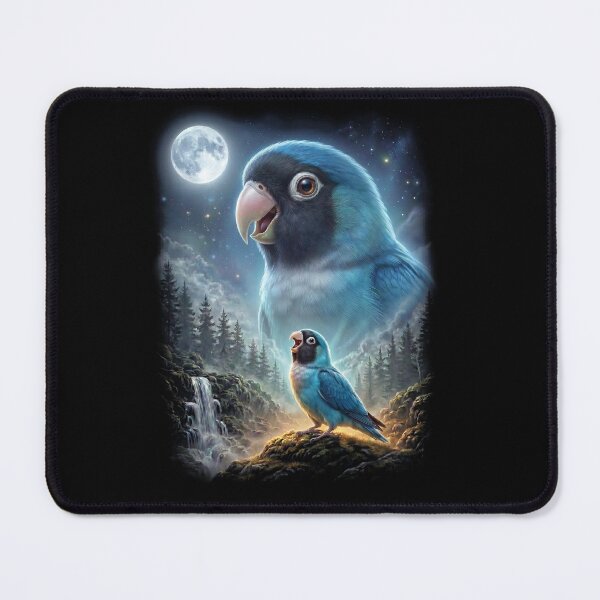 Item preview, Funny Blue Masked Lovebird Howling Moon Art Parrot Lover designed and sold by DoodleTortle.