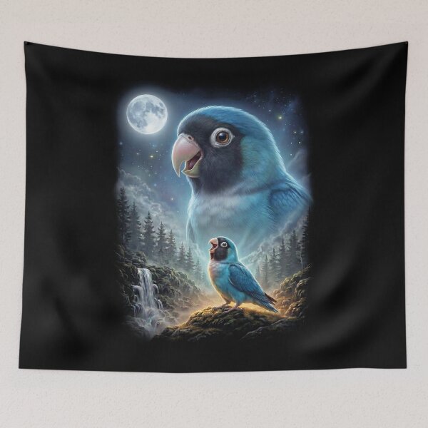 Item preview, Funny Blue Masked Lovebird Howling Moon Art Parrot Lover designed and sold by DoodleTortle.