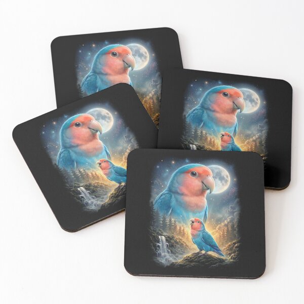 Item preview, Funny Blue Peach Faced Lovebird Howling Moon Art Parrot Lover designed and sold by DoodleTortle.