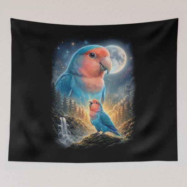 Item preview, Funny Blue Peach Faced Lovebird Howling Moon Art Parrot Lover designed and sold by DoodleTortle.