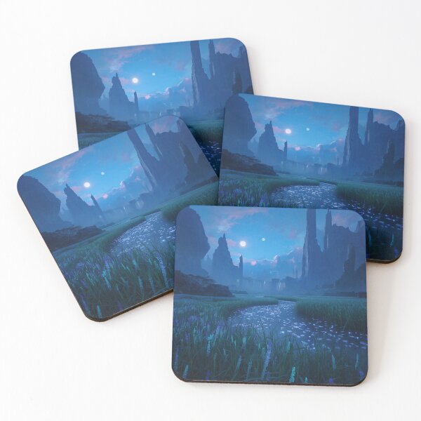 Item preview, Bioluminescent Alien Valley Fantasy Sci-Fi Landscape with Floating Mountains designed and sold by Luminous Wilds.