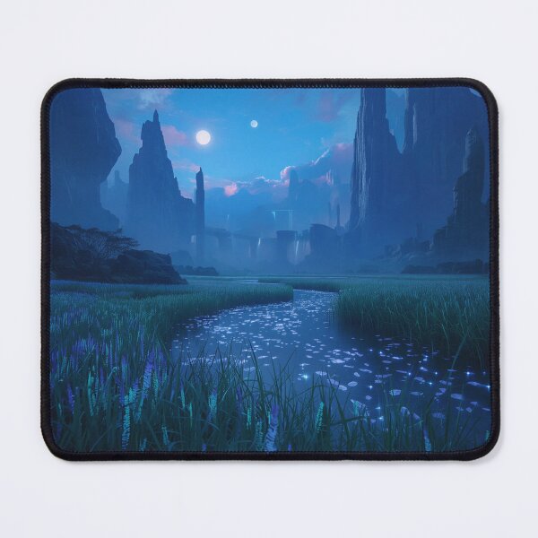 Item preview, Bioluminescent Alien Valley Fantasy Sci-Fi Landscape with Floating Mountains designed and sold by Luminous Wilds.