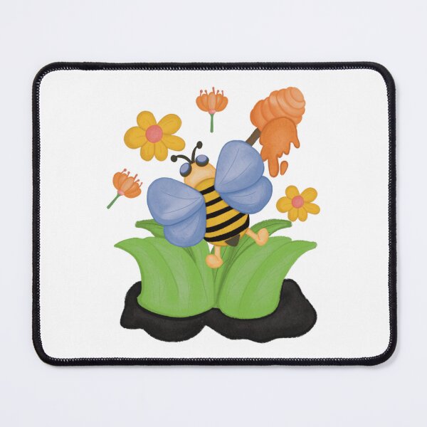 Item preview, Cute Bee With Honey Dipper And Spring Flowers Illustration designed and sold by LittleHugHouse.