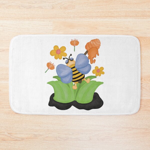 Item preview, Cute Bee With Honey Dipper And Spring Flowers Illustration designed and sold by LittleHugHouse.
