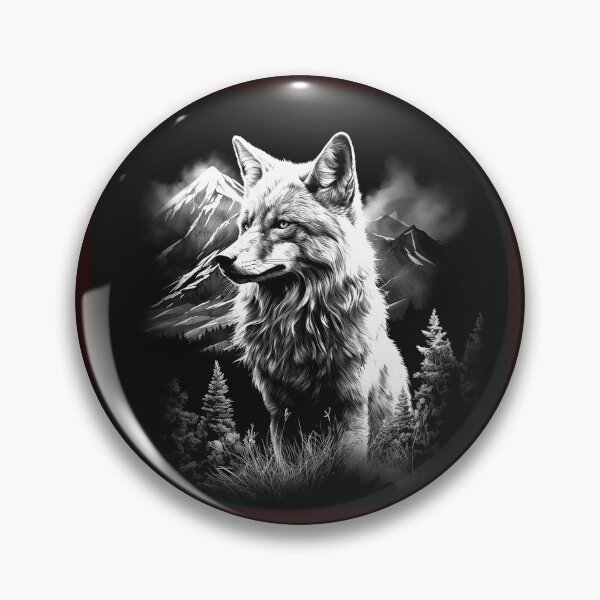 Item preview, Black and White Fox Mountain Portrait | Monochrome Wildlife Art designed and sold by inkoutninja.