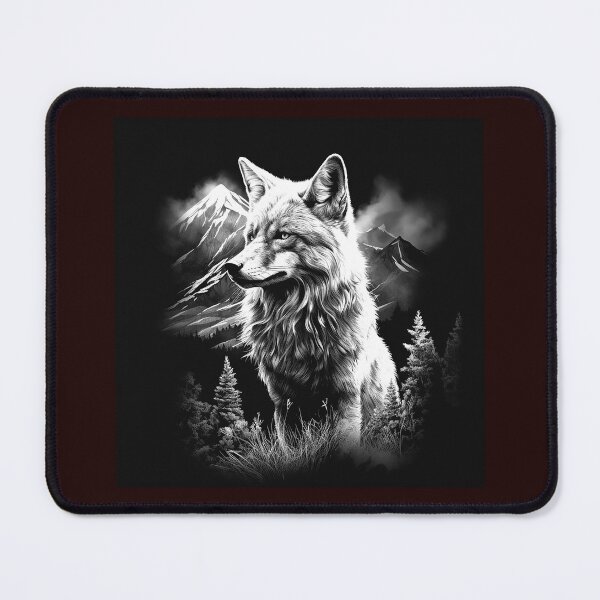 Item preview, Black and White Fox Mountain Portrait | Monochrome Wildlife Art designed and sold by inkoutninja.