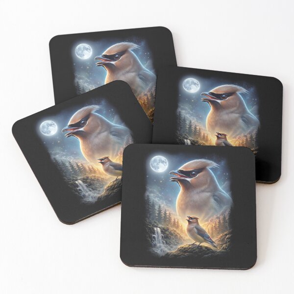 Item preview, Funny Bohemian Waxwing Howling Moon Art Bird Lover Birding designed and sold by DoodleTortle.