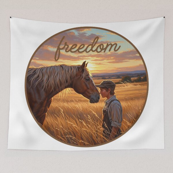 Item preview, Freedom: Vintage Boy and Horse Sunset Field designed and sold by InfinitePawBond.